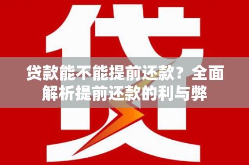泸水贷款能不能提前还款？全面解析提前还款的利与弊