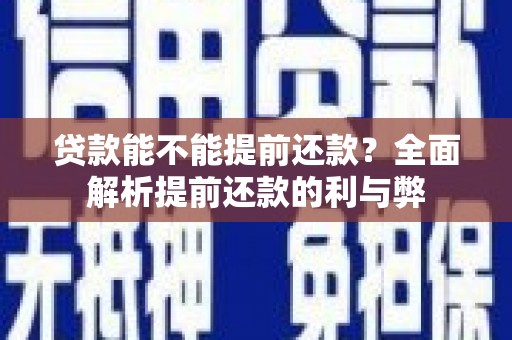 泸水贷款能不能提前还款？全面解析提前还款的利与弊