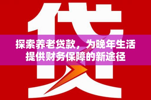 泸水探索养老贷款，为晚年生活提供财务保障的新途径